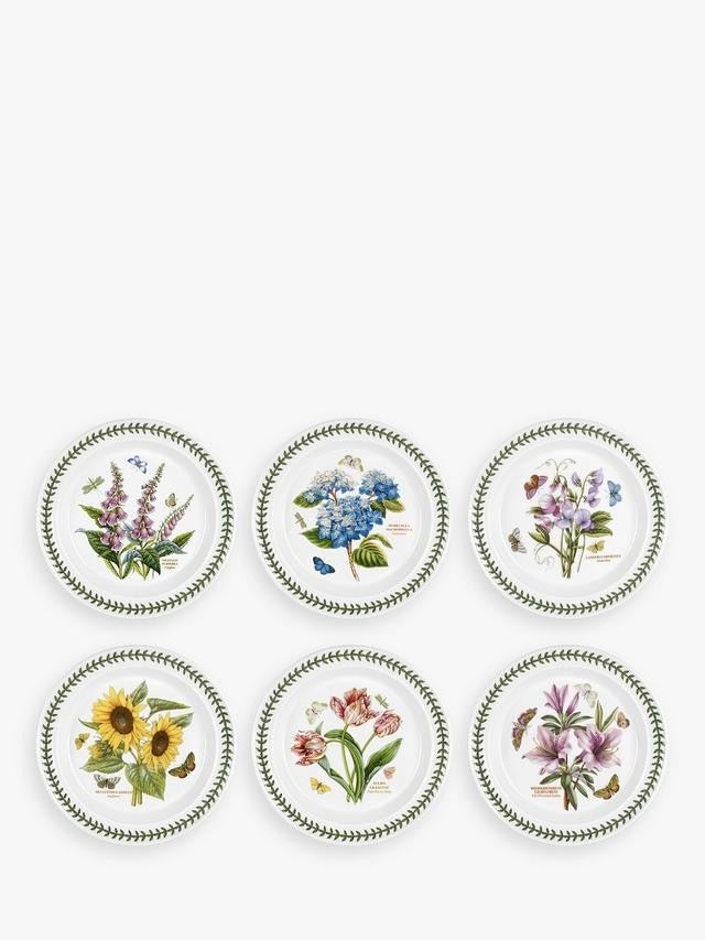 Portmeirion Botanic Garden Flower Dinner Plates 26.7cm Set of 6 White/Multi