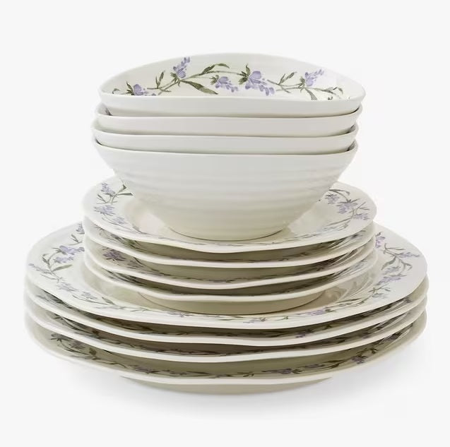 Sophie Conran Lavandula Floral Porcelain Dinnerware 12 Piece Set - White