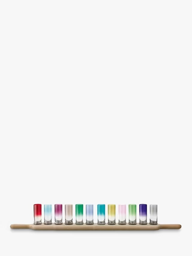 LSA International Oak Wood Grand Paddle Board 12 Vodka Shot Glasses - Multi