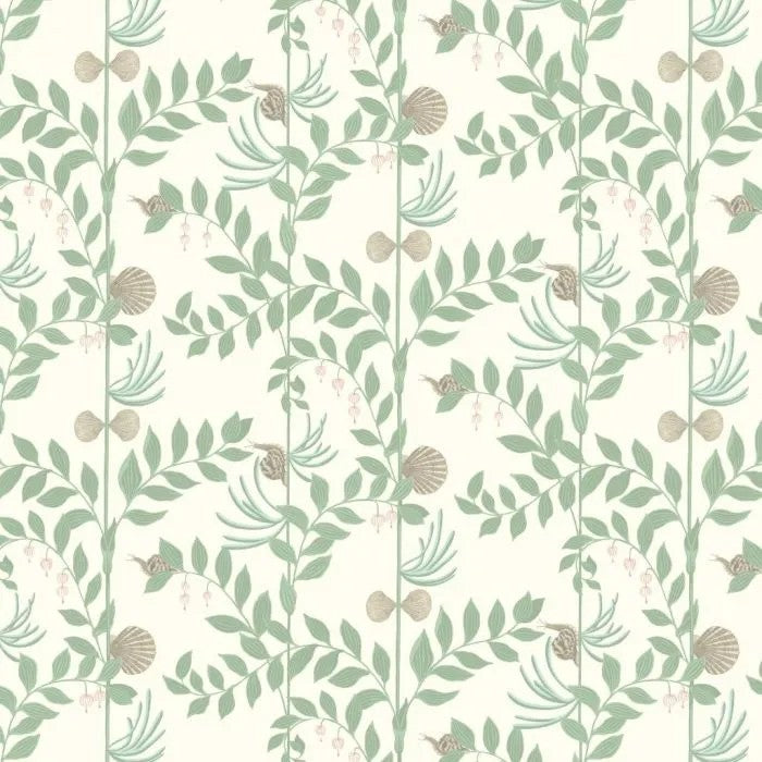 Cole & Son 103/9031 Secret Green Garden Leaves Wallpaper - Sage On Chalk