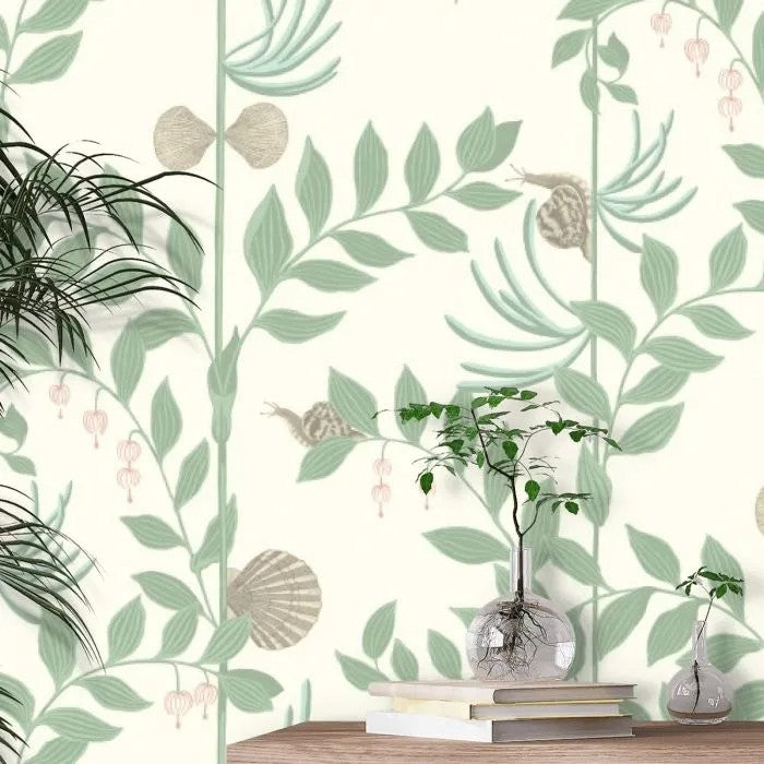 Cole & Son 103/9031 Secret Green Garden Leaves Wallpaper - Sage On Chalk