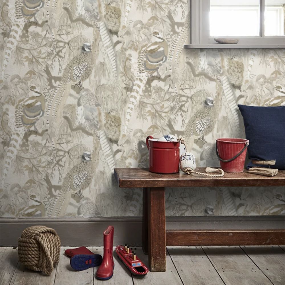 Mulberry FG085.K102.0 Home Game Birds Non-Woven Wallpaper 10m - 68.5cm Stone