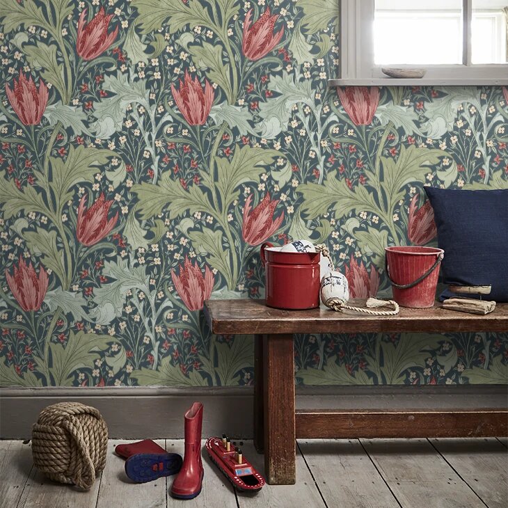 Morris & Co Lent Lily Paste The Wall Wallpaper 10.05m Roll - Indigo/Madder