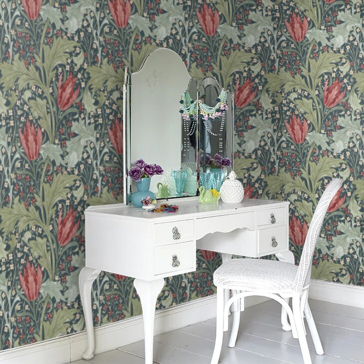 Morris & Co Lent Lily Paste The Wall Wallpaper 10.05m Roll - Indigo/Madder