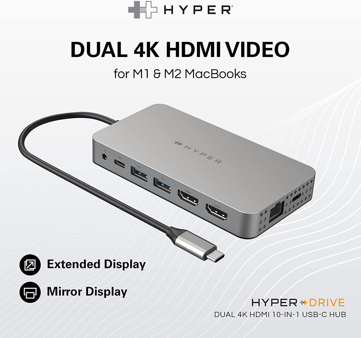 Hyper HyperDrive 10-in-1 Dual HDMI USB-C Hub Adapter - Silver - Kazoop
