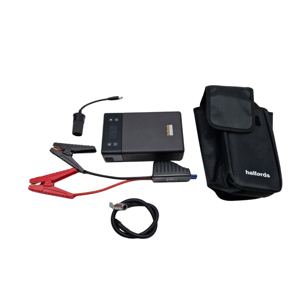 Halfords 5 in 1 Jump Starter Power Bank & Tyre Inflator with LED Light Black