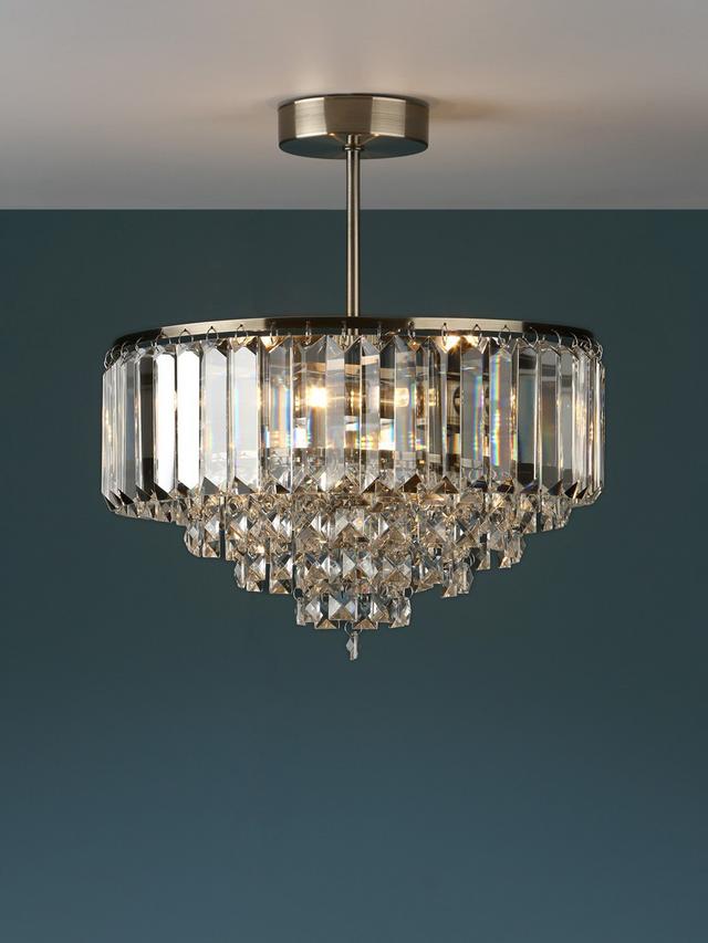 Laura Ashley Vienna 3 Light Crystal Semi Flush Ceiling Light - Antique Brass
