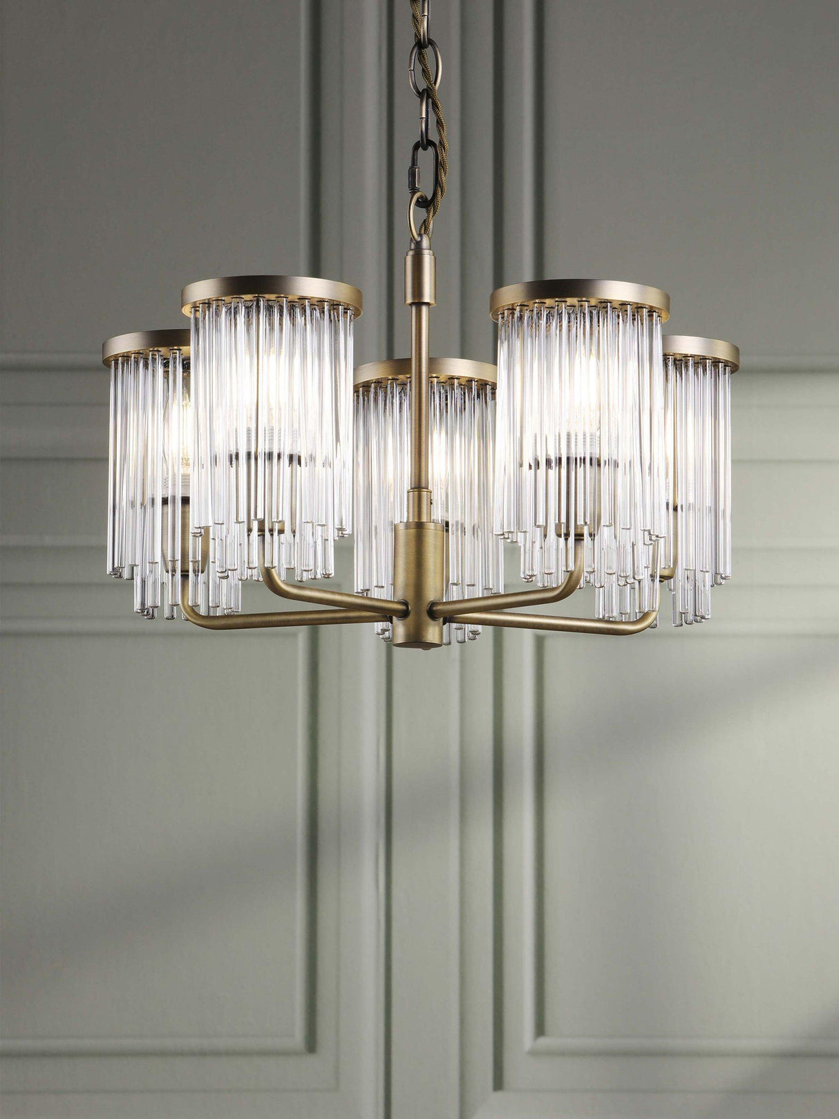 Laura Ashley Hilcote Glass Rods Pendant Ceiling Light - Matt Antique Brass A