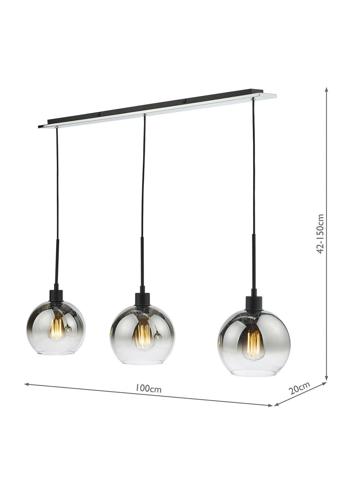 Där Lycia 3 Arm Mirror Bar Adjustable Dimmable Ceiling Light - Black Ombre