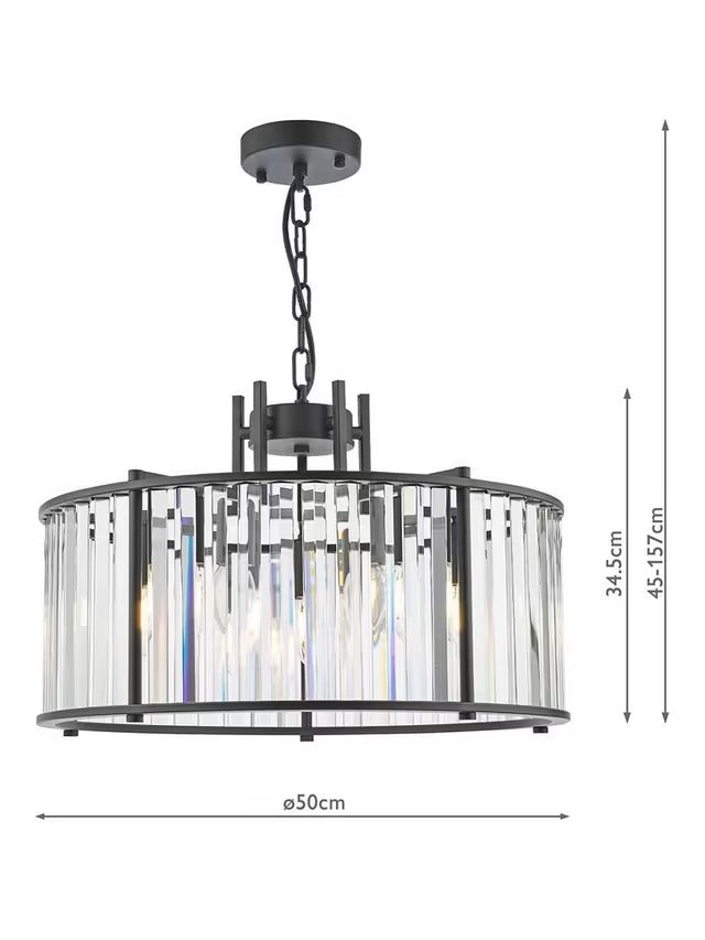 Där Kiran Glass 5 Arm Dimmable Satin Finished Crystals Pendant Ceiling Light