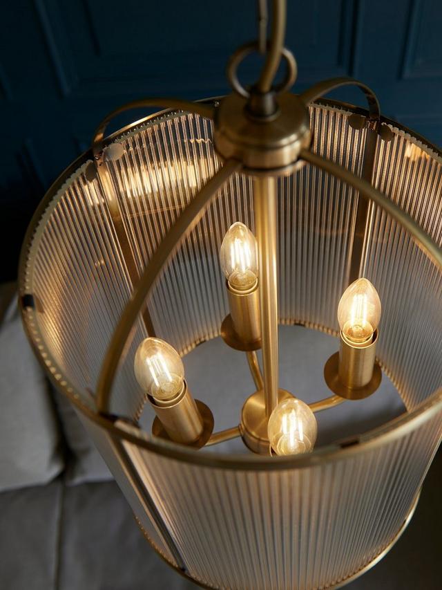 Bay Lighting Stockwell Ribbed 4 Arm Pendant Hanging Ceiling Light - Brass