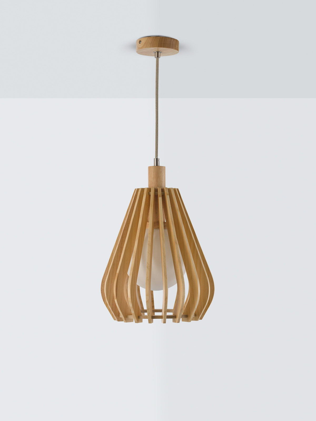 John Lewis Finn Dimmable Stained Wooden Indoor Pendant Ceiling Light Natural