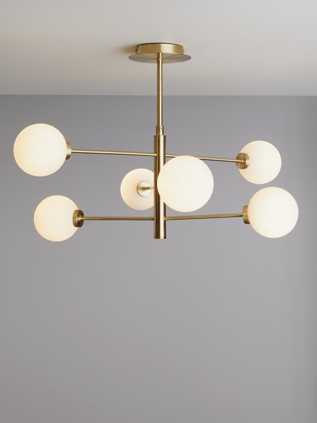 John Lewis Parity 6 Arm Brass Ceiling Light Glass Globe Shades 120W - Gold