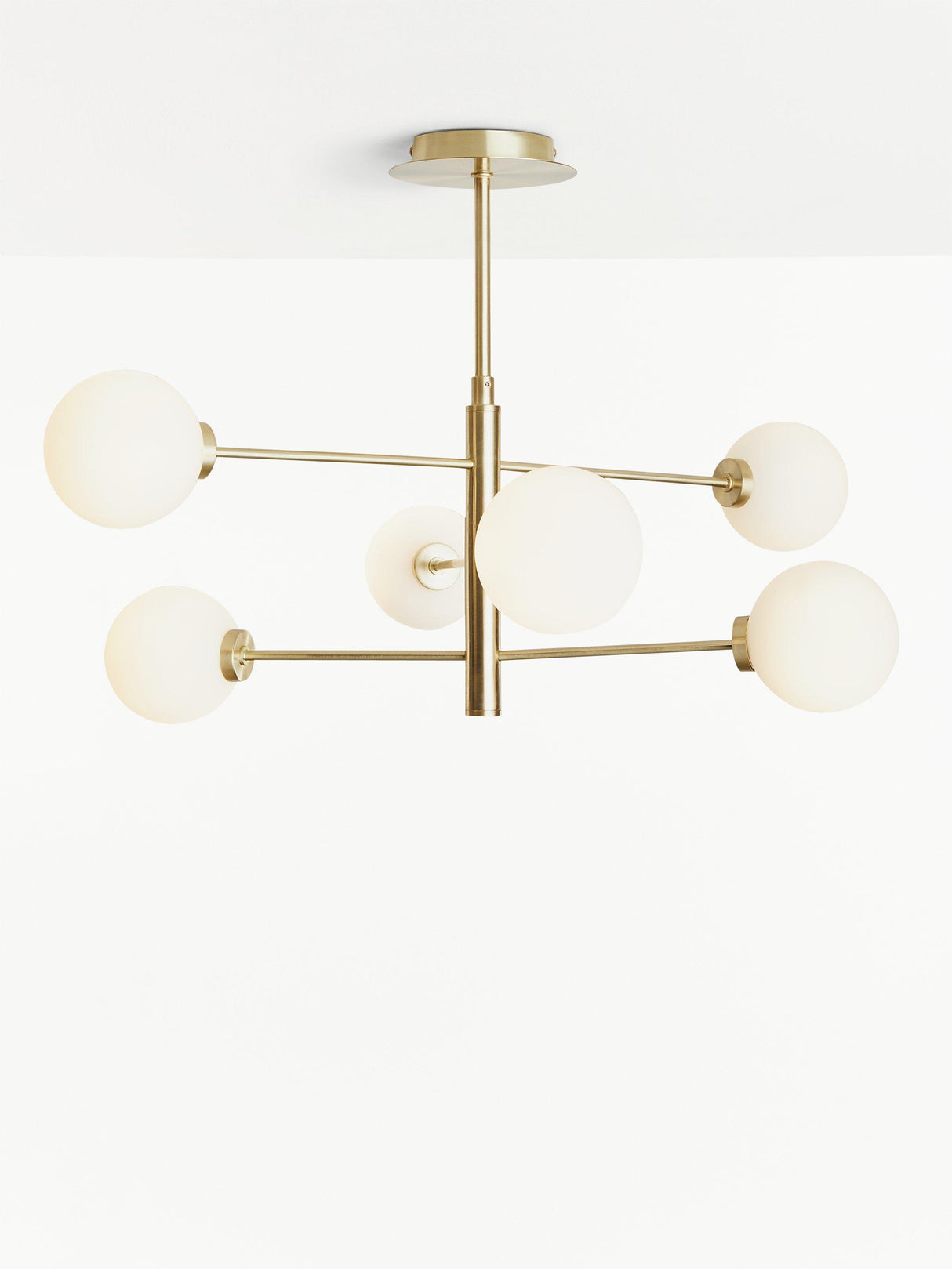 John Lewis Parity 6 Arm Brass Ceiling Light Glass Globe Shades 120W - Gold