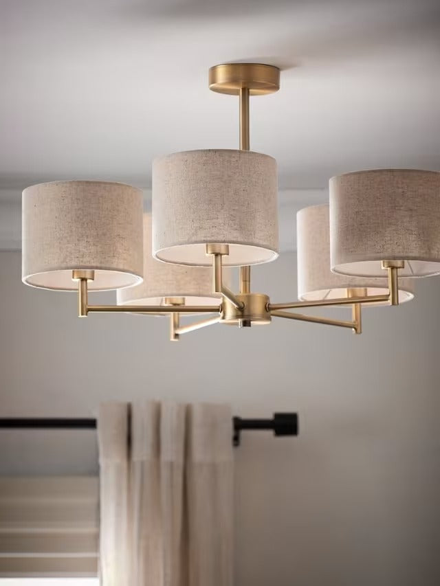 John Lewis Blakely 5 Arm Living Room Pendant Ceiling Light - Antique Brass