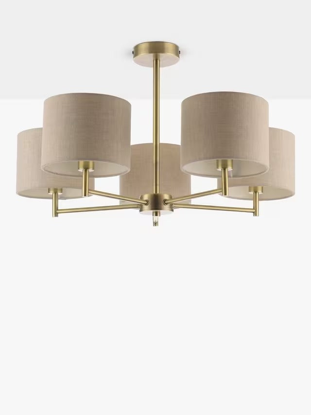 John Lewis Blakely 5 Arm Living Room Pendant Ceiling Light - Antique Brass