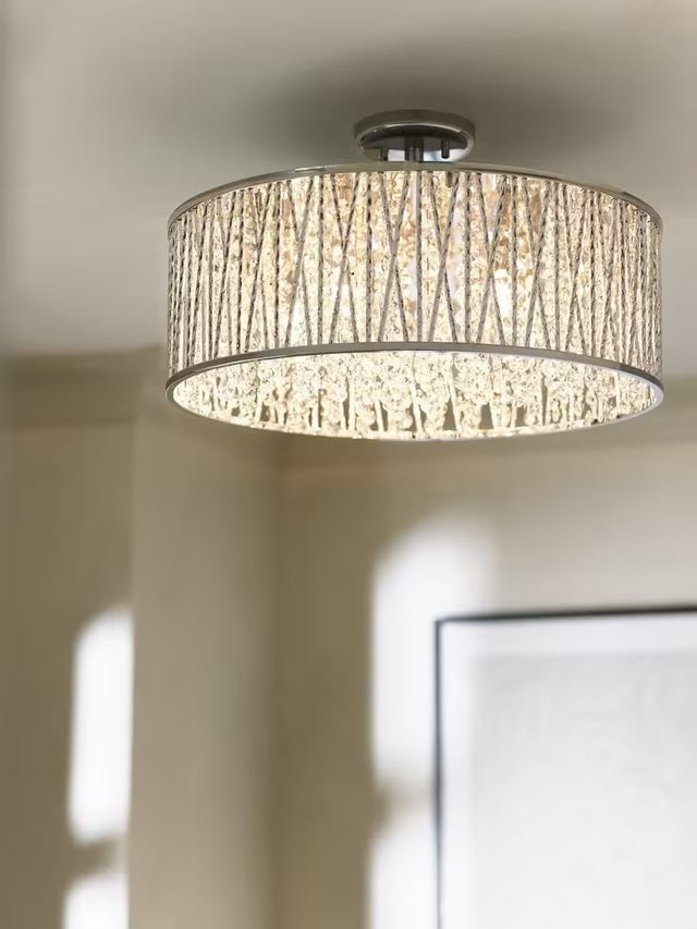 John Lewis Emilia Large Crystal Drum Flush Ceiling Light - Polished Chrome