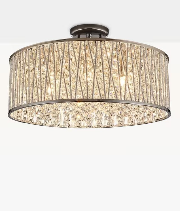 John Lewis Emilia Large Crystal Drum Flush Ceiling Light - Polished Chrome