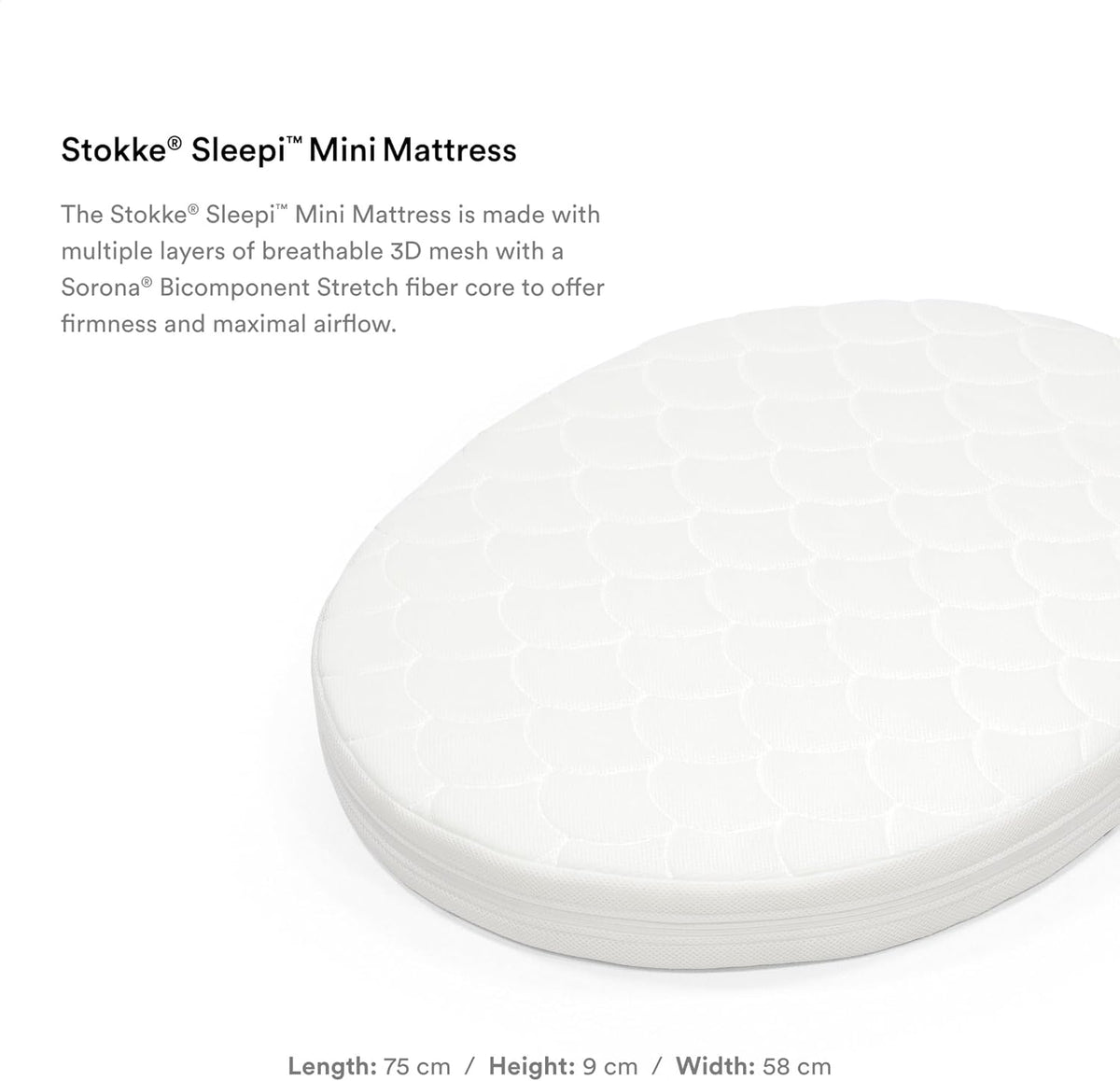Stokke Sleepi V3 Mini Baby Nursery Breathable Oval Crib Mattress - White