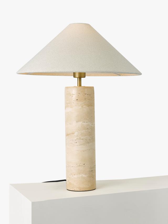 John Lewis Travertine Marble Column Matte Table Lamp - 56 x 43cm - Brass