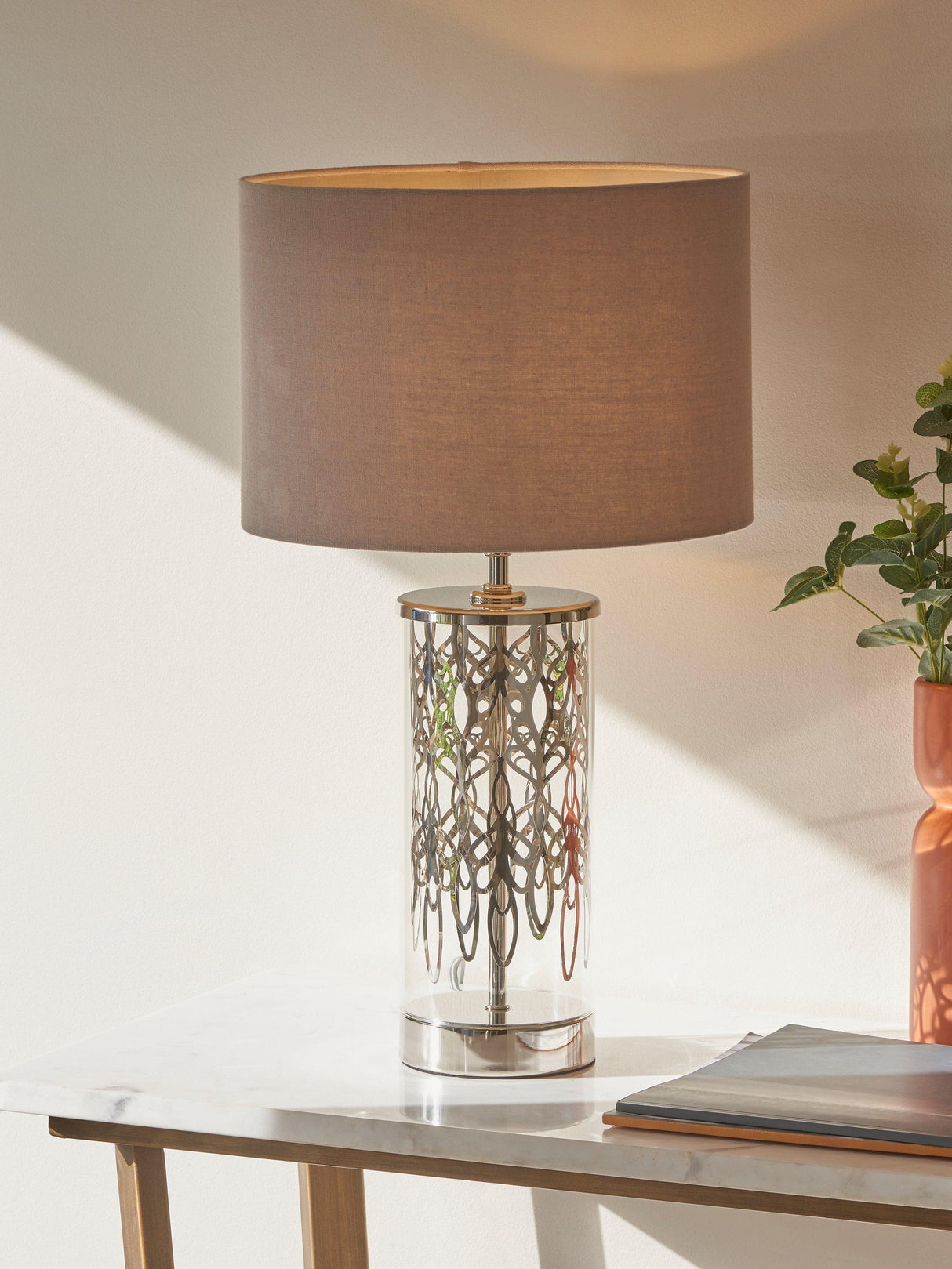 John Lewis Etched Peony Non-Dimmable Freestanding Metallic Table Lamp Nickel A