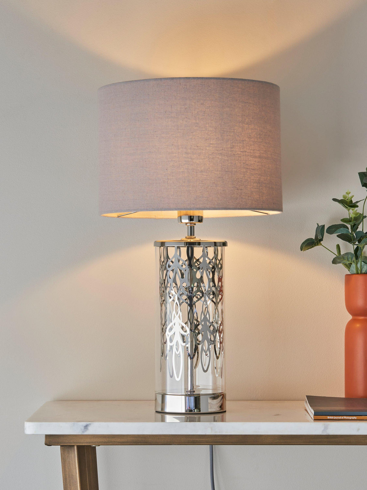 John Lewis Etched Peony Non-Dimmable Freestanding Metallic Table Lamp Nickel A