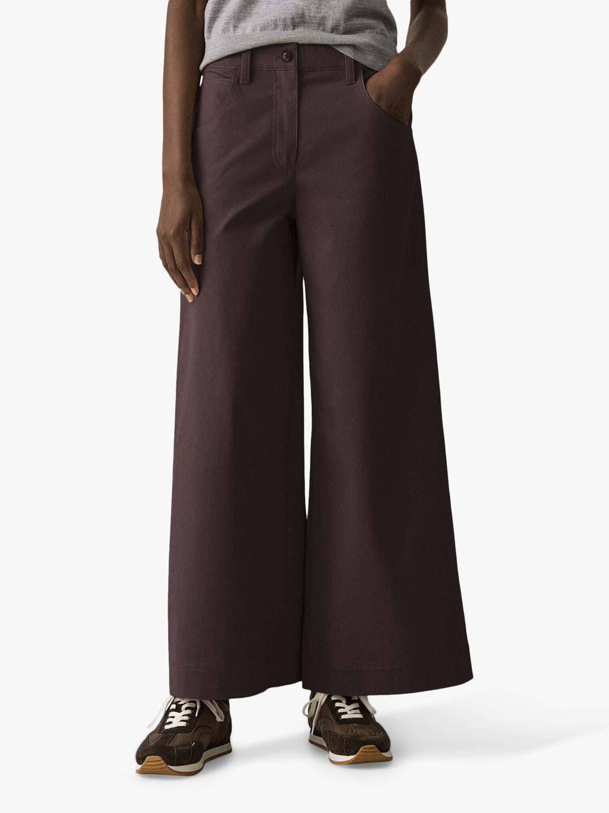 Theory Women's Mid Brushed Plain Cotton Chinos - Cacao Brown - Size 16UK