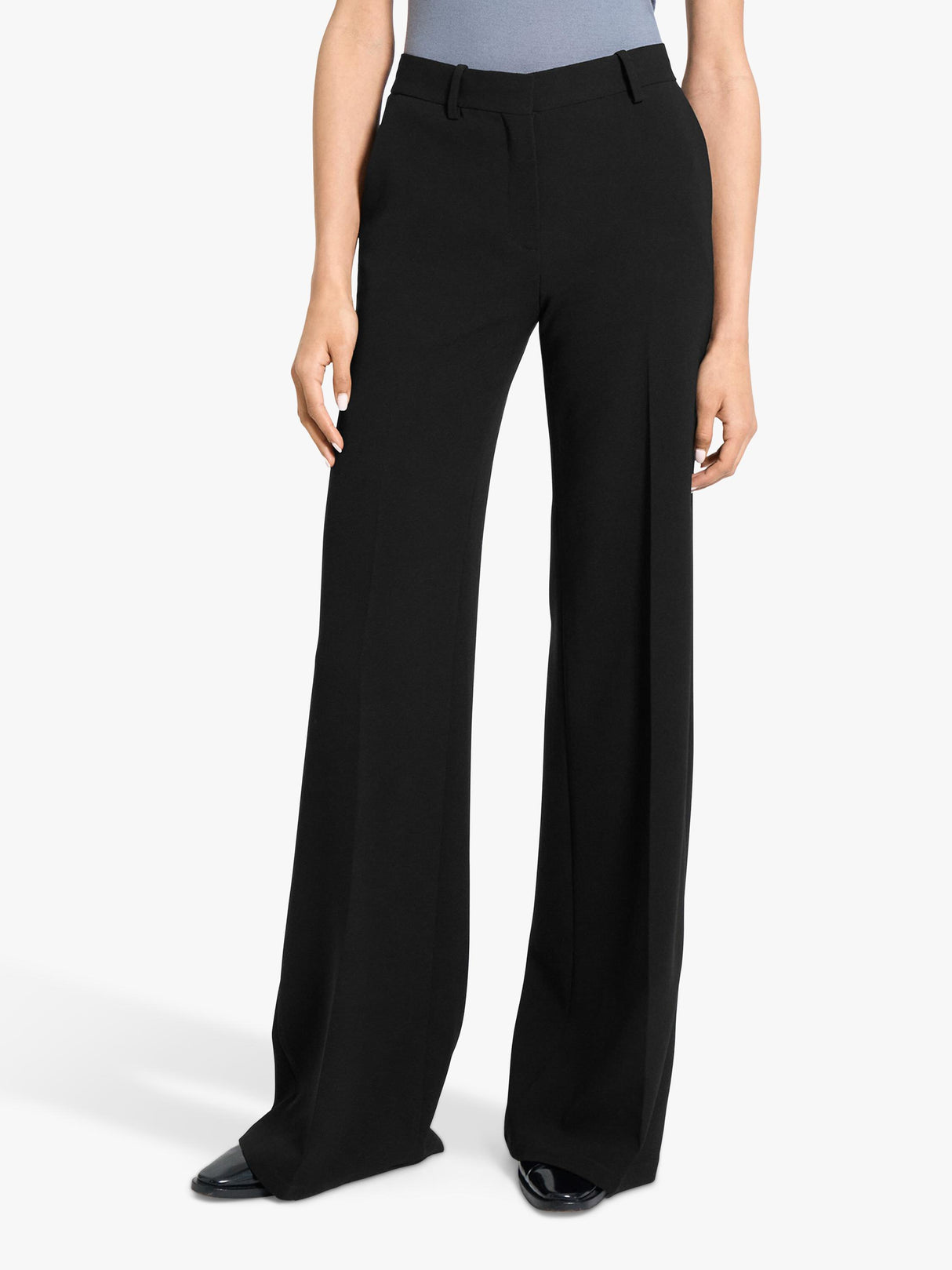Theory Women's Fluid Crepe Flared Mid Rise Tailored Trousers - Black - UK 14