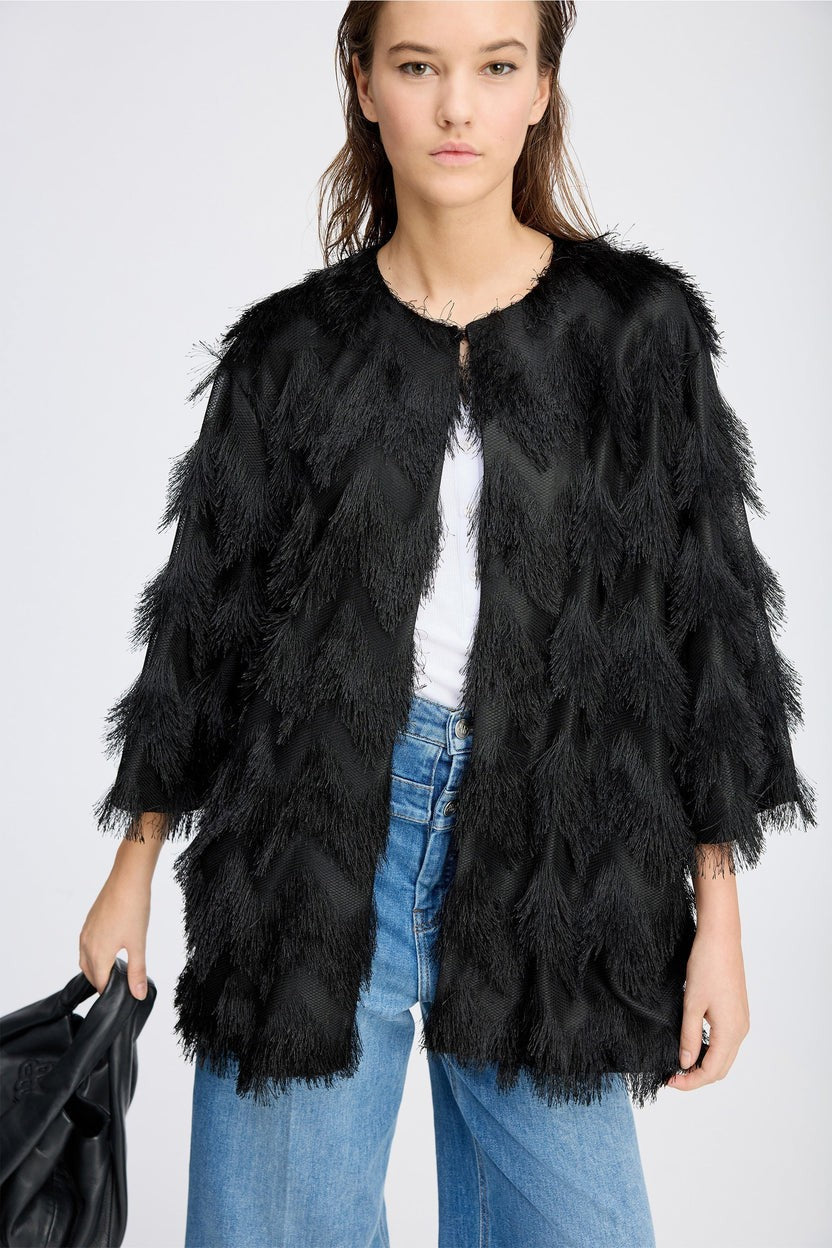 MUNTHE Women's Rosevilla Fringed Outwear Jacket - Black - EU 36/ UK 8