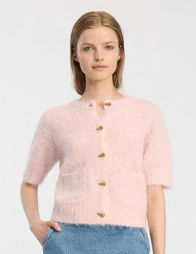 Munthe Locca Women's Horn Button Alpaca Wool Cardigan - Size 36 - Rose Pink