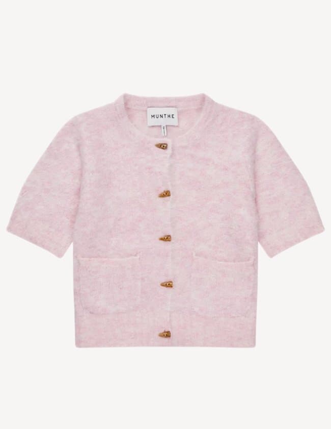 Munthe Locca Women's Horn Button Alpaca Wool Cardigan - Size 36 - Rose Pink
