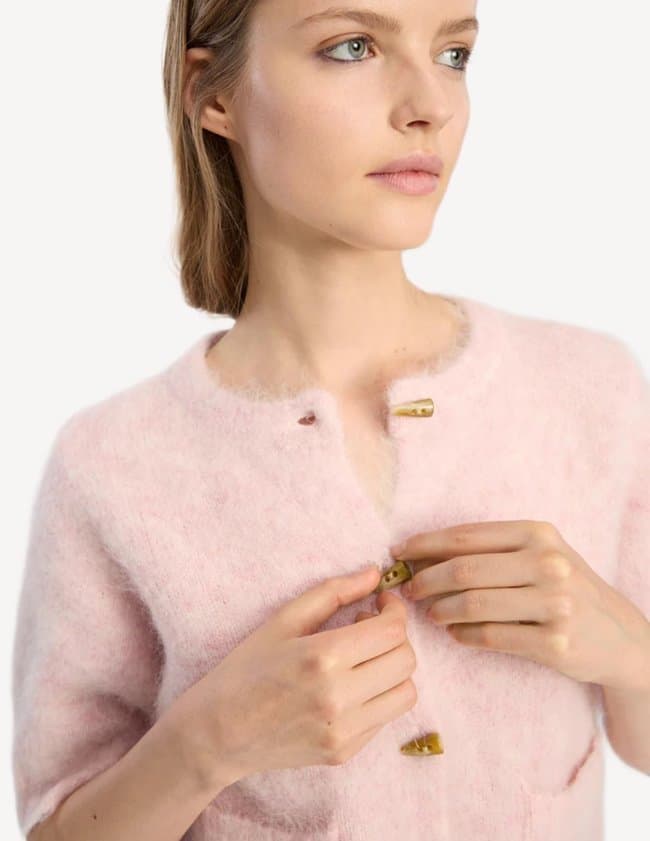 Munthe Locca Women's Horn Button Alpaca Wool Cardigan - Size 36 - Rose Pink