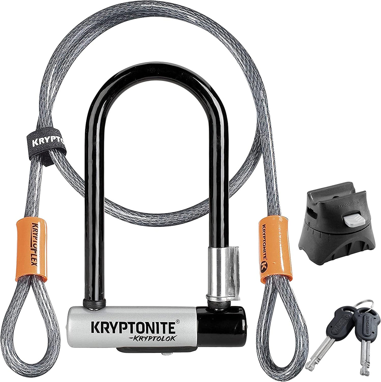 Kryptonite Kryptolok Silver Mini Steel Bike Security U-Lock with Flex Cable