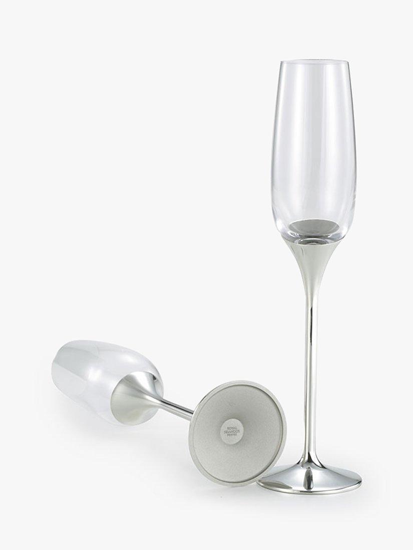 Royal Selangor Domain Champagne Flutes Glass Pair - Set of 2 - Clear/Silver