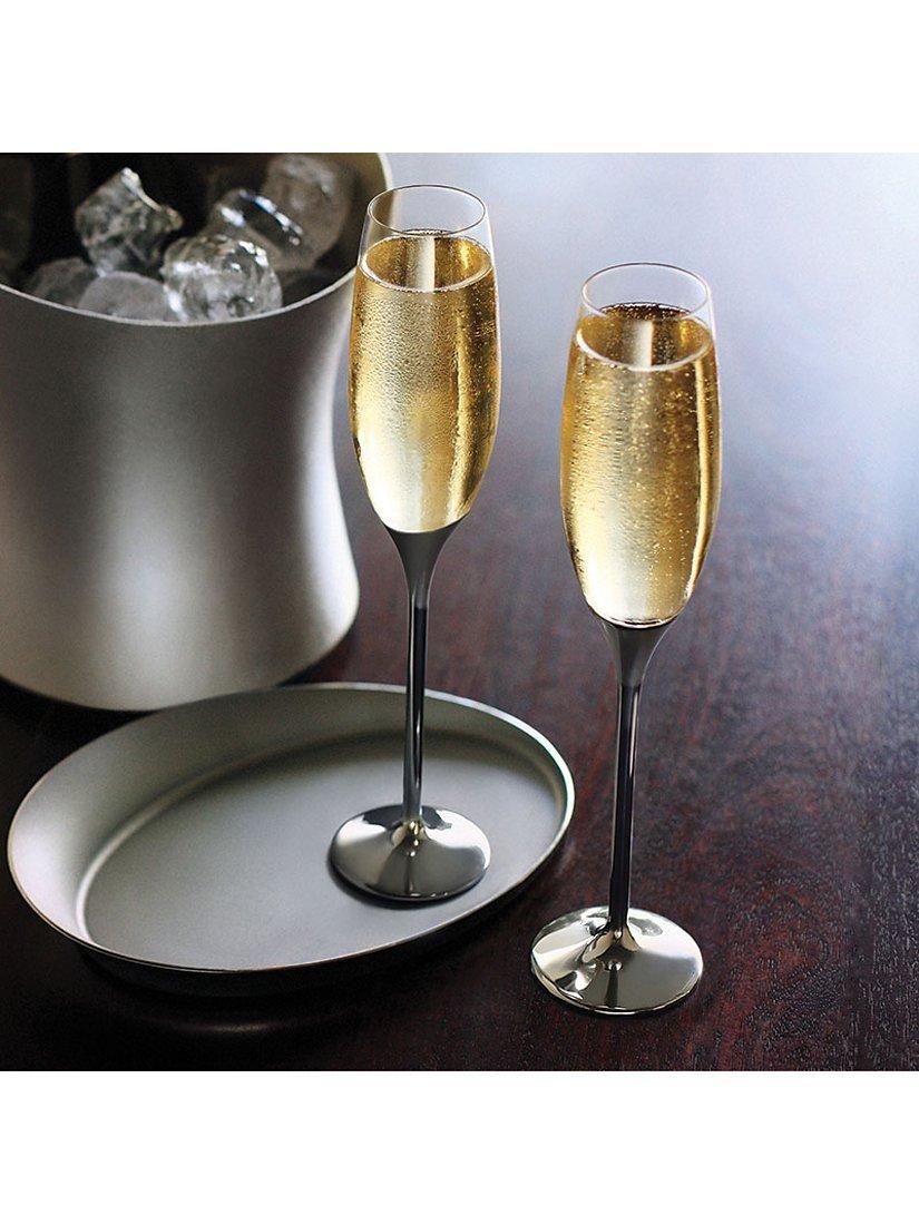 Royal Selangor Domain Champagne Flutes Glass Pair - Set of 2 - Clear/Silver