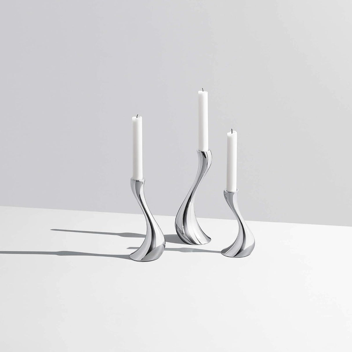 Georg Jensen Cobra Mirror Polished Stainless Steel Candlesticks - Set of 3