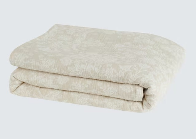Neptune Etta Reversible Floral Jacquard Cotton Bedspread 250x260cm - Natural