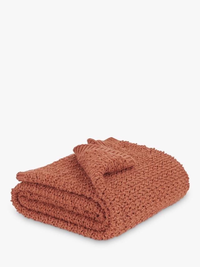 Neptune Hetton Wool Blend Open Knit Bedroom Throw Blanket 200 x 140cm - Rust