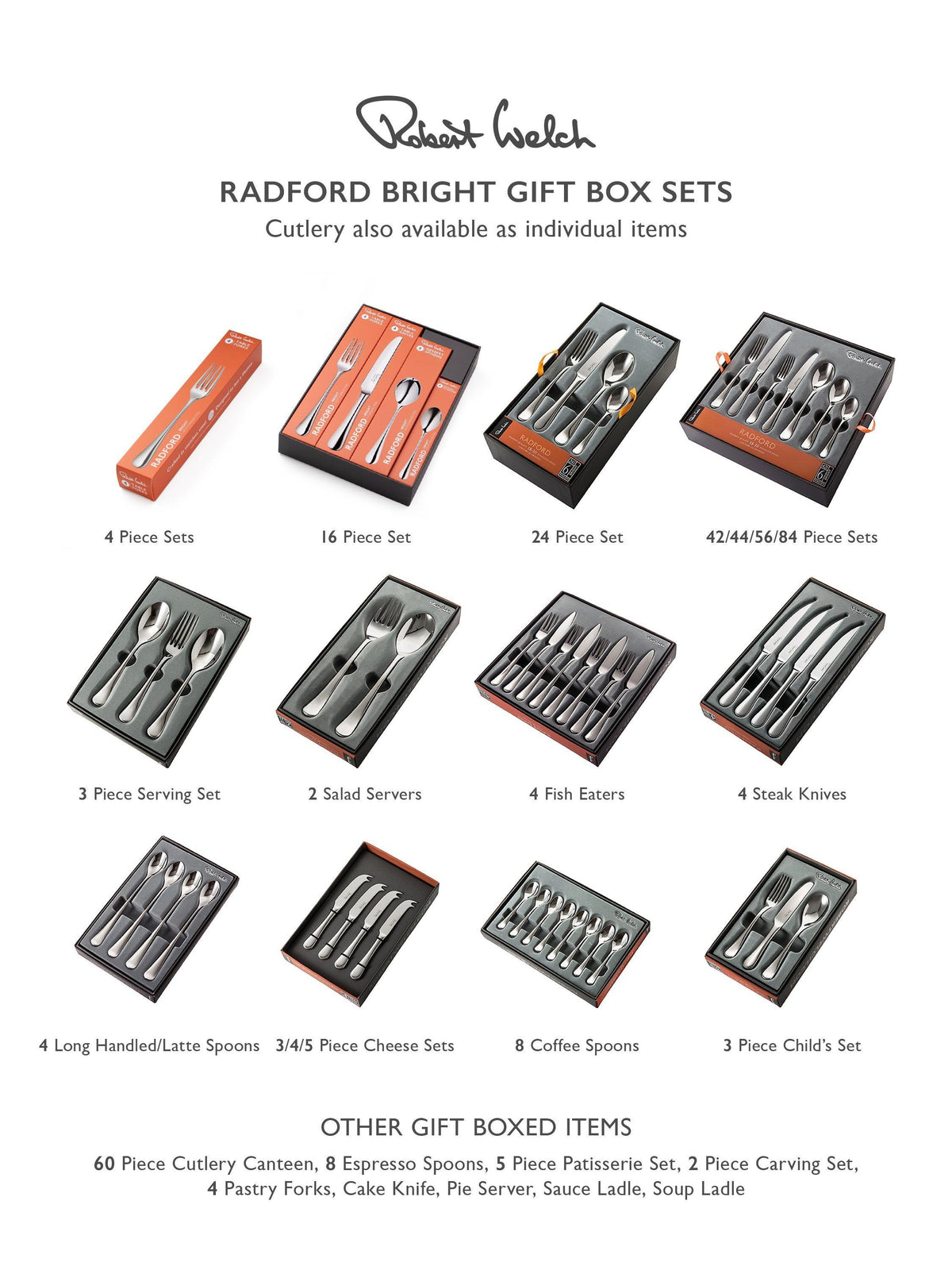 Robert Welch Radford Bright Stainless Steel Cutlery Set - 16 Piece - Silver
