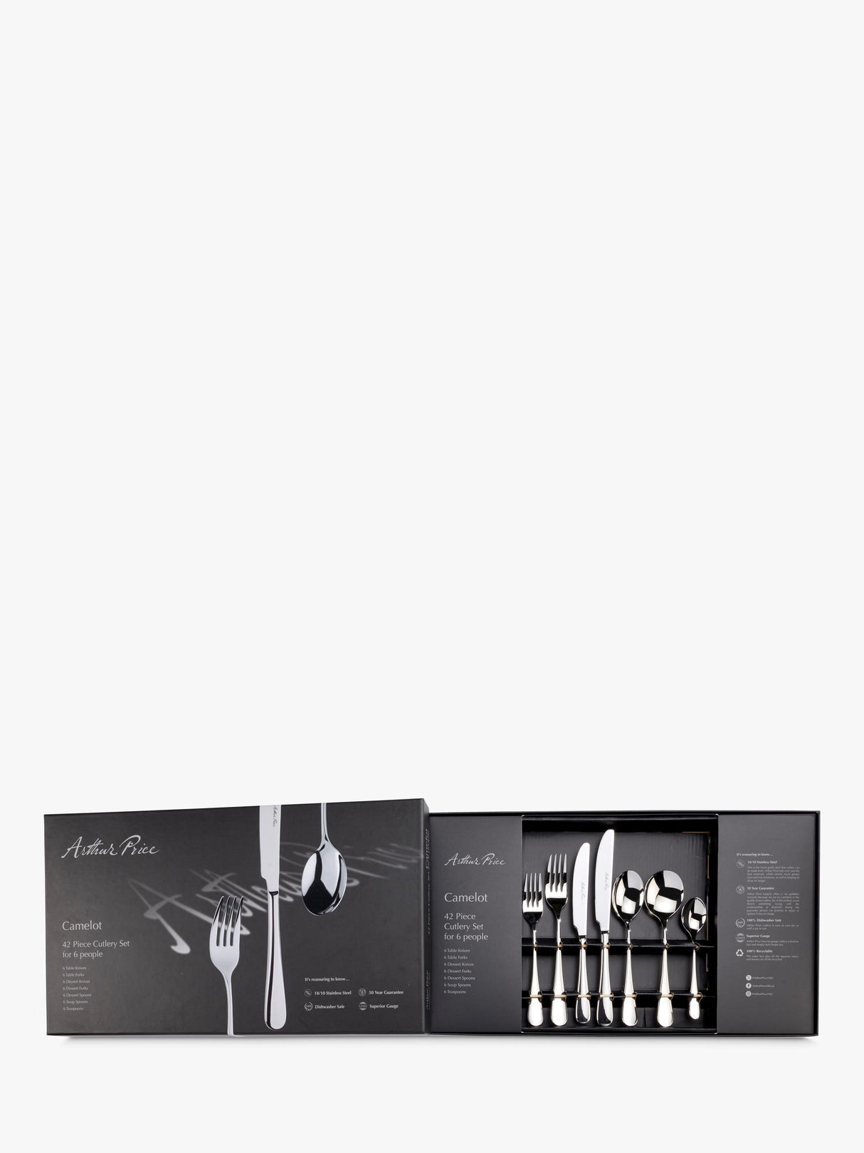 Arthur Price Camelot 42-Piece 18/10-Grade Stainless Steel Cutlery Set for 6