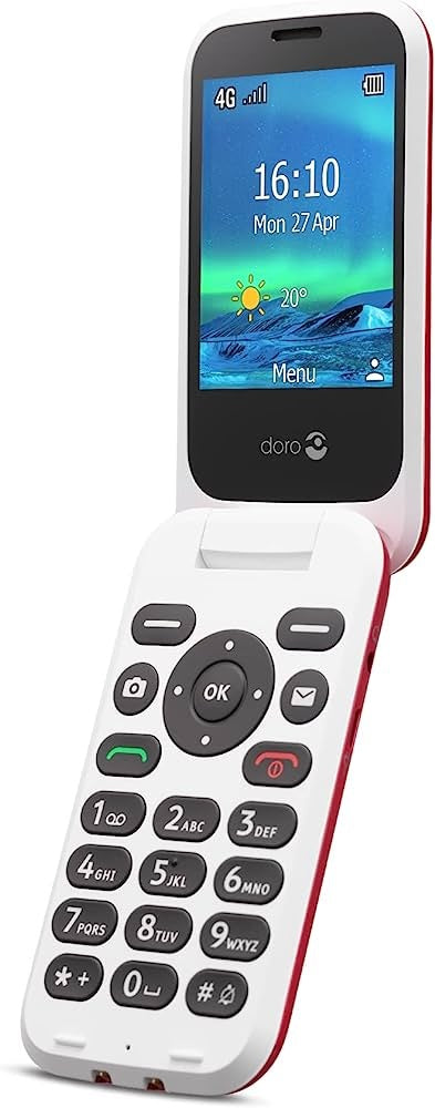 Doro 6820 Flip Mobile Phone 128MB 4G 2.8'' SIM-Free Unlocked - Red & White