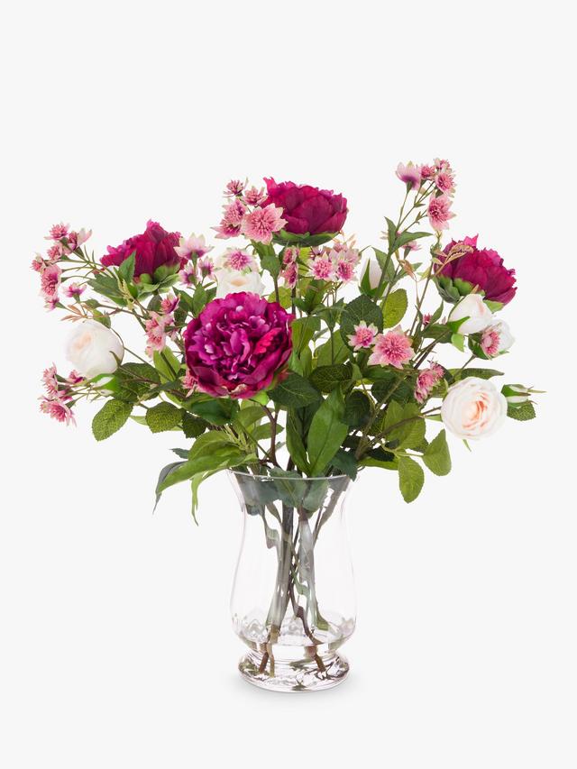 Floralsilk Artificial Peony Rose & Astrantia Arrangement in Vase - Multi
