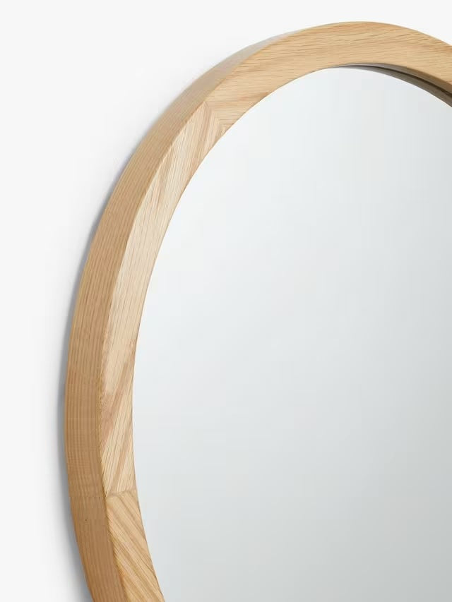 John Lewis Slim Solid Oak Wood Round Decorative 100cm Wall Mirror - Natural