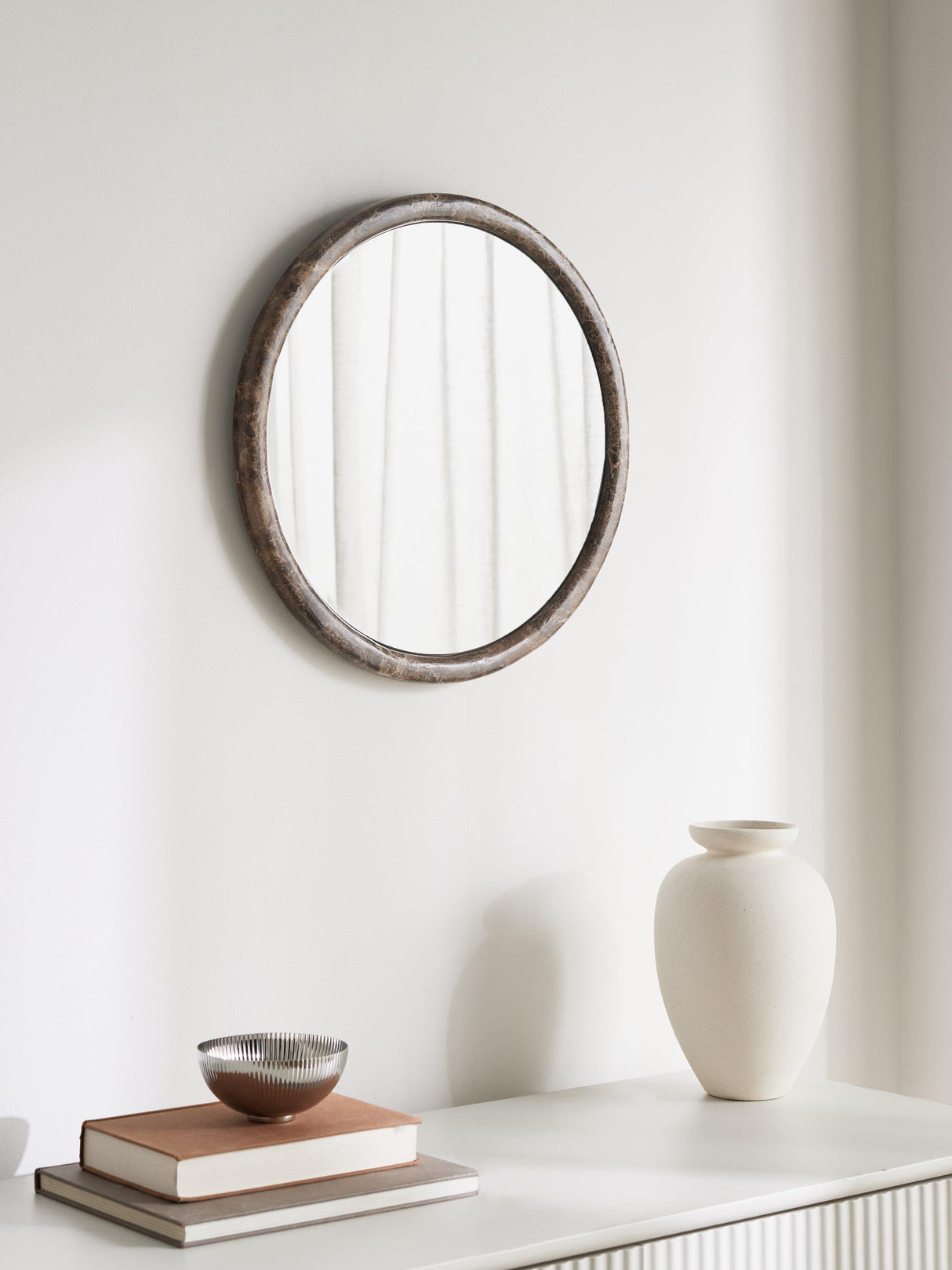 John Lewis Marble Round & Oval Decorative Wall Mounted Mirror - 50cm - Brown