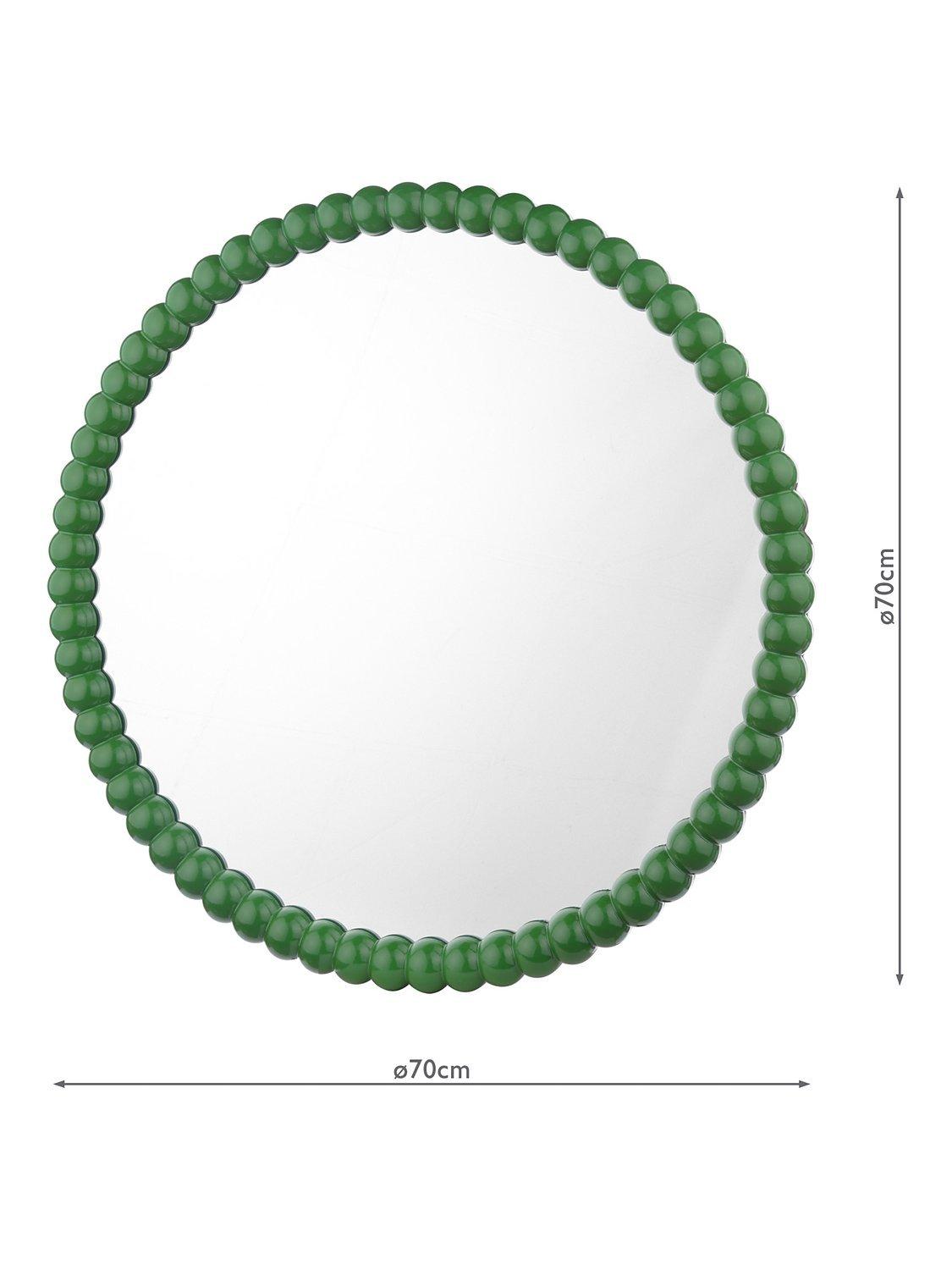 Där Ruan Bobbin Round Wood Frame Decorative Wall Mirror Dia.70cm - Green