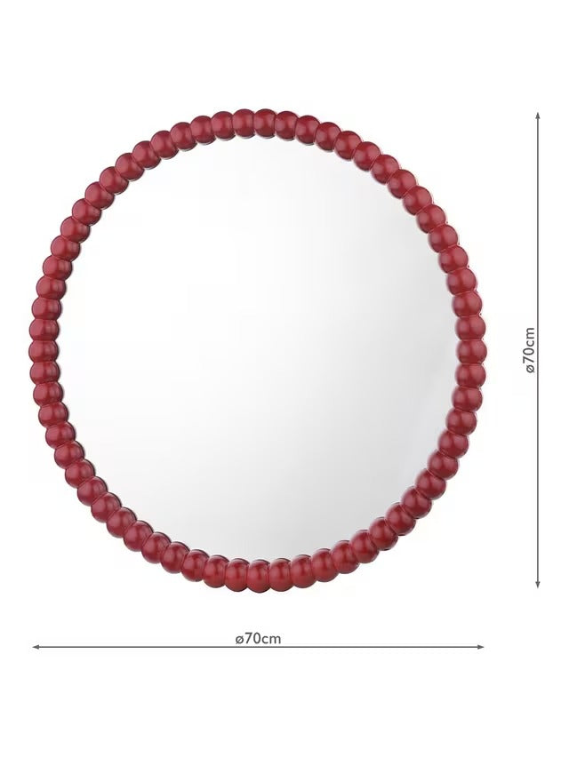 Där Ruan Bobbin Round Wood Bobbin Detailed Frame Wall Mirror - 70cm - Red