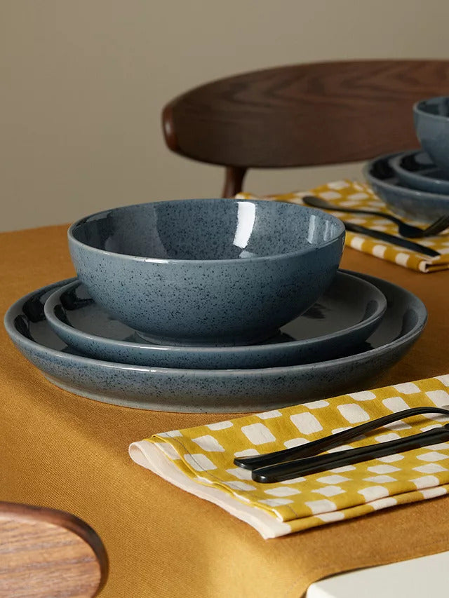 Denby Dark Grey Speckle Stoneware Coupe Dinnerware Set 12 Piece - Grey - Kazoop