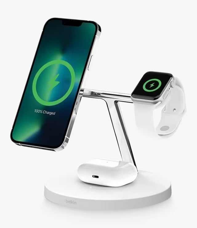 Belkin Boost Charge Pro 3-in-1 Wireless Charging Stand with Magsafe - White - Kazoop
