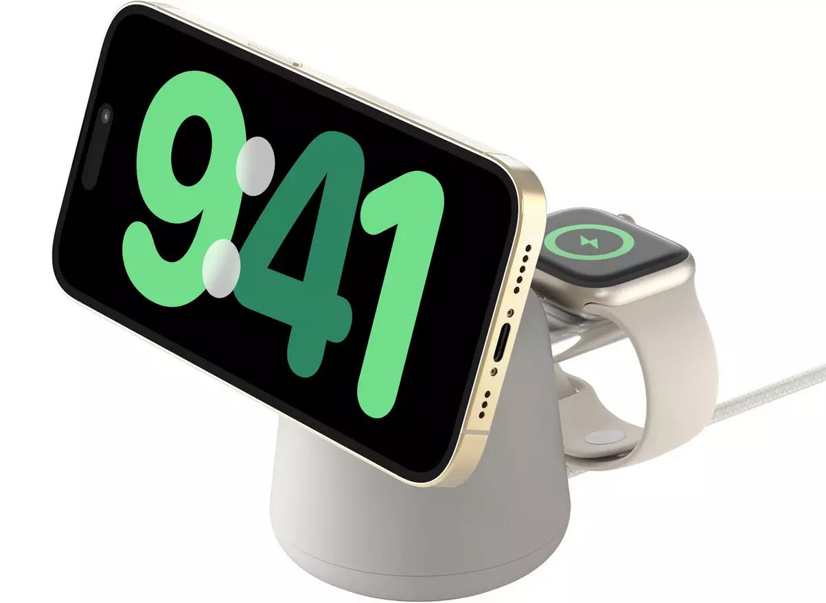 Belkin BoostCharge Pro 2-in-1 MagSafe Wireless Charger Stand 15W - Sand - Kazoop