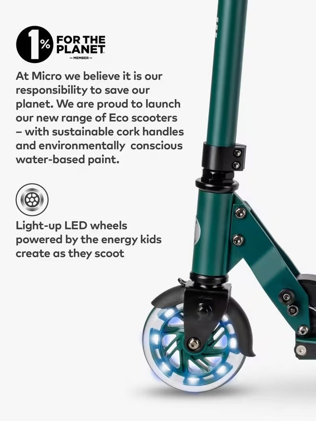 Micro Scooters Sprite Eco LED Wheels Age 5+ Kids Outdoor Push Scooter Green